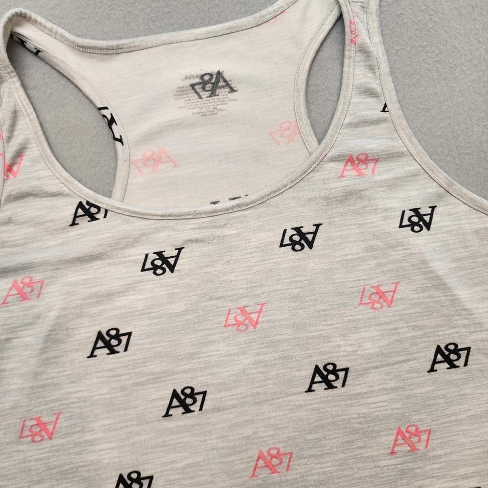 Aeropostale Tank Top Womens Large A87 Logo Racerback Heather Gray Pink Y2K